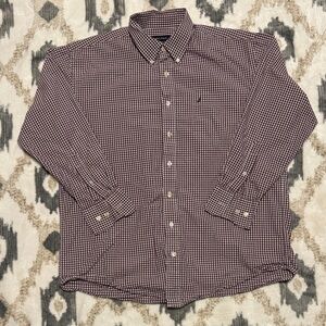 Nautica Men's Burgundy Checkered Button Down Shirt
